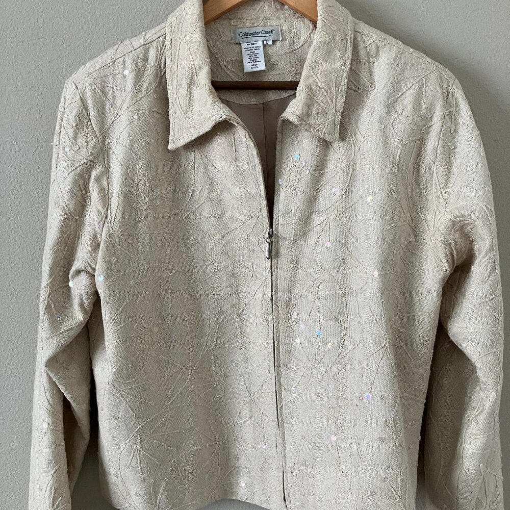 Coldwater Creek Cream/Ivory 30% Silk Large Embroidered Jacket